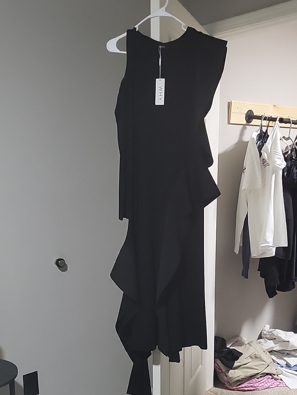 WHY DRESS Black Asymmetrical Ruffle Midi Dress